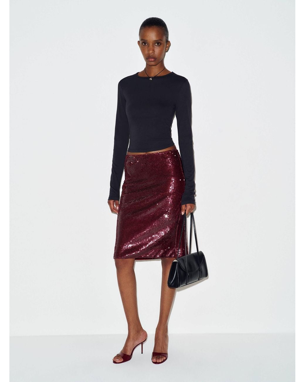 Reformation Red Brodie Sheer Knit Skirt