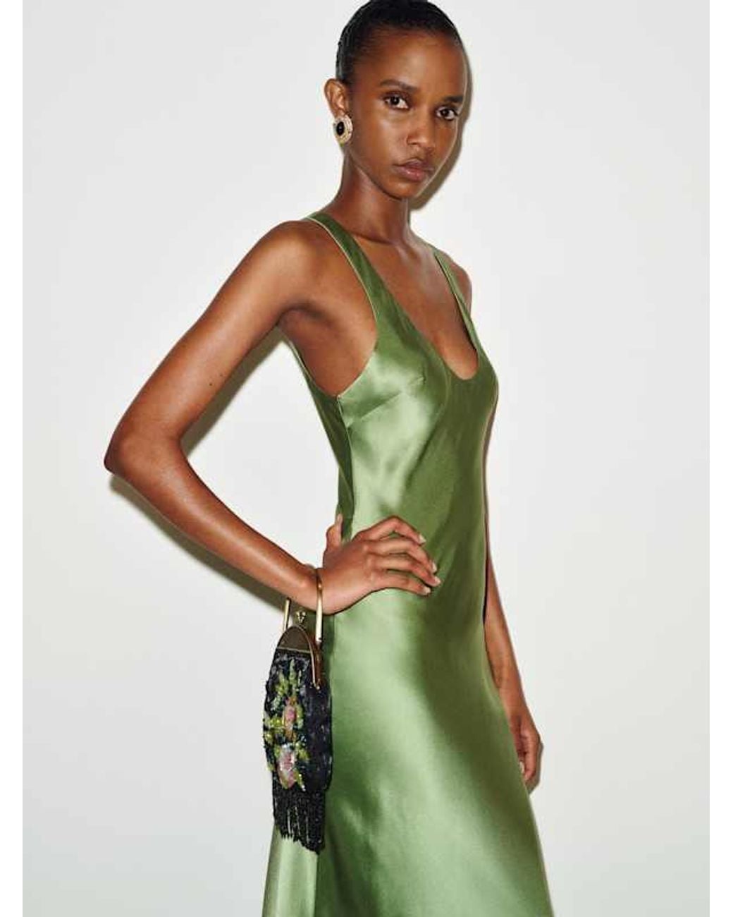 Reformation Green Justina Silk Dress Jade