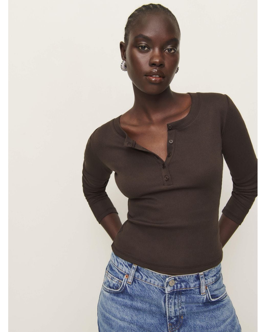 Reformation Multicolor Jayden Long Sleeve Henley T-Shirt