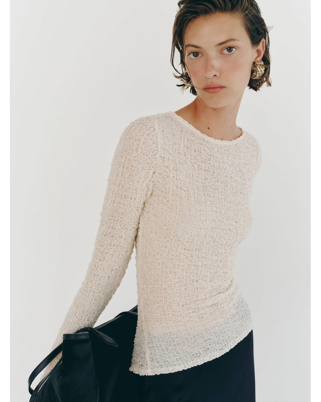 Reformation Blue Wiley Knit Top Crinkle