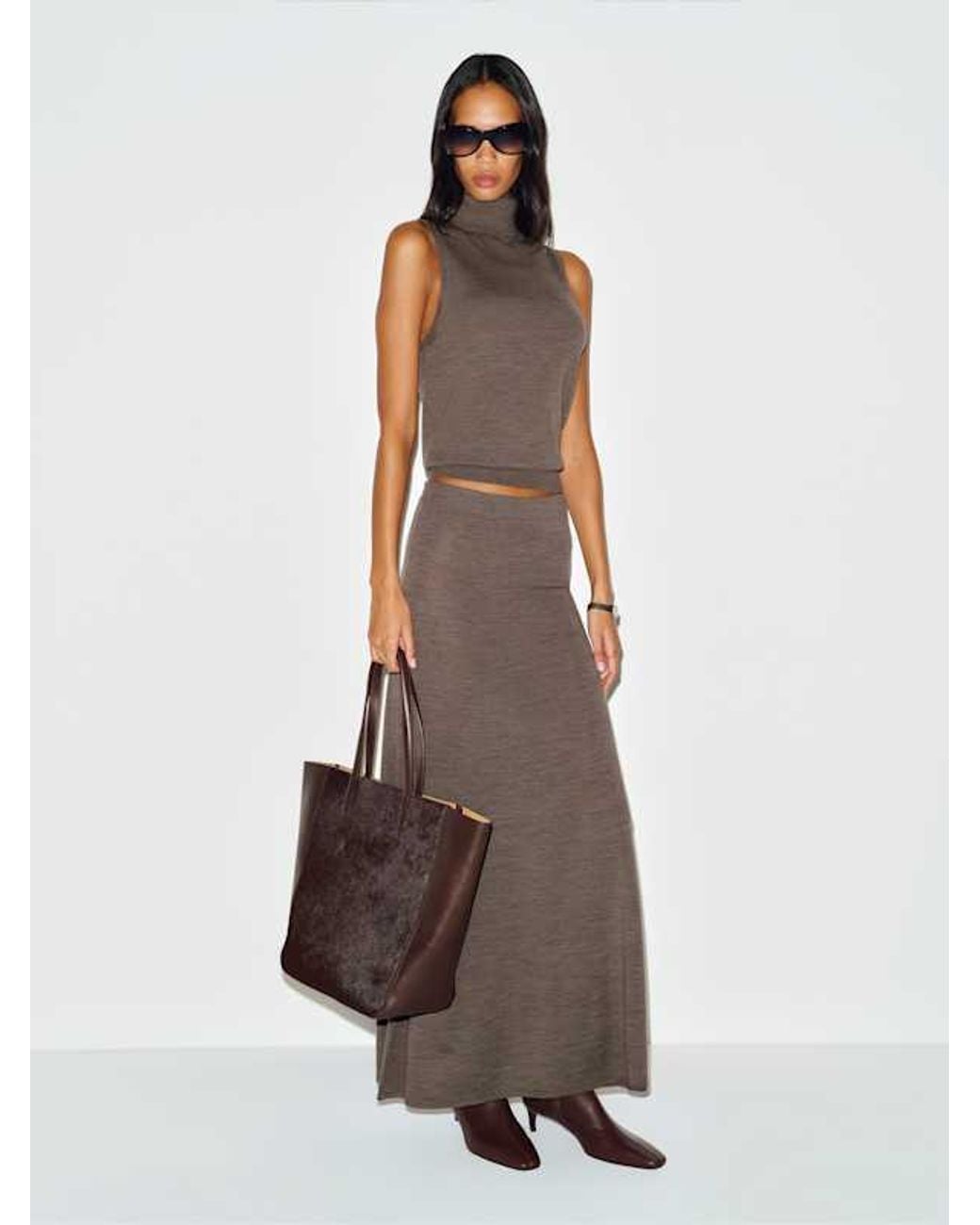 Reformation Brown Alicia Regenerative Merino Mock Neck Tank Top