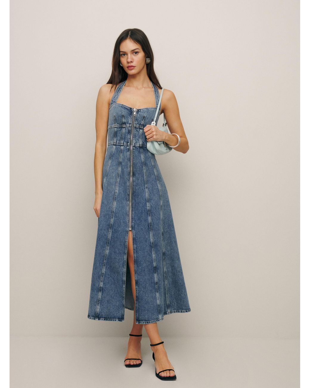 Reformation Lilah Denim Midi Dress in Blue | Lyst