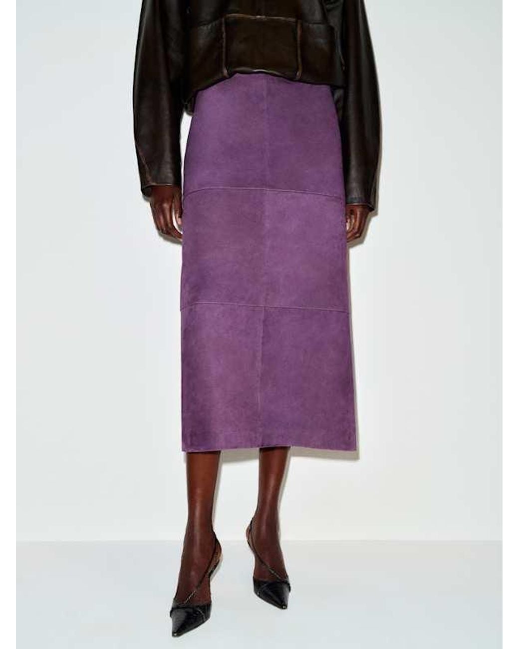 Reformation Purple Veda Cole Low Waist Leather Maxi Skirt
