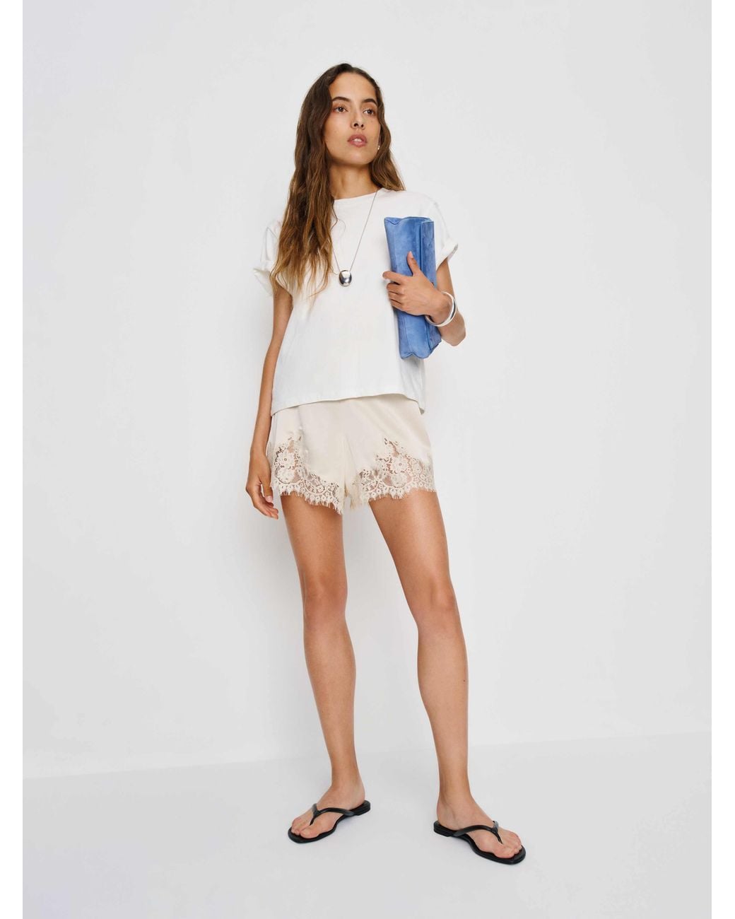 Reformation White Fern Satin Short