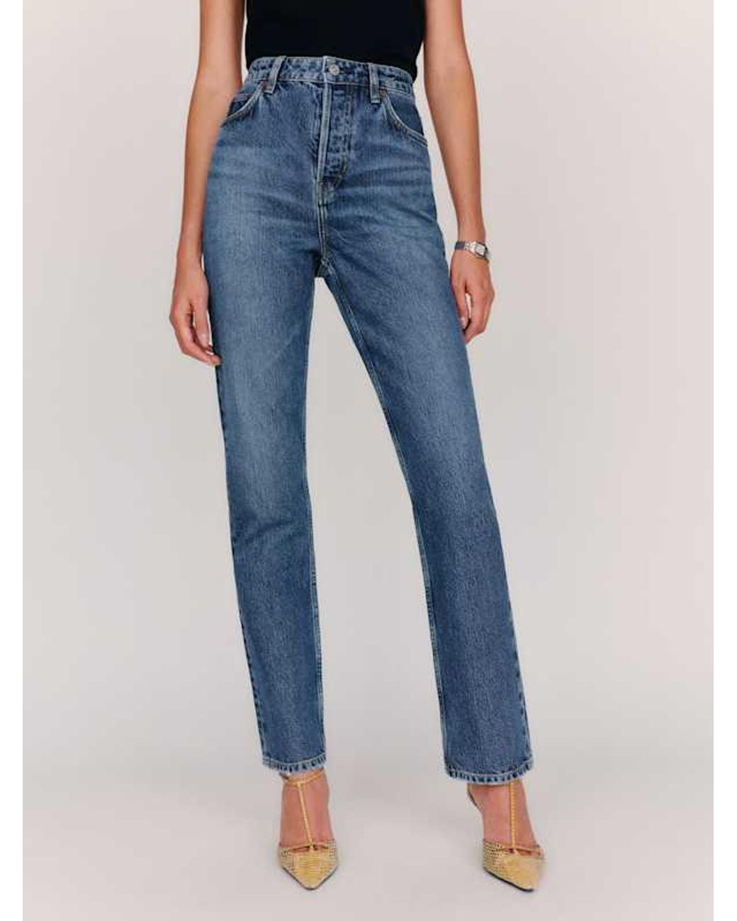 Reformation Blue Cynthia High Rise Straight Jeans Denim
