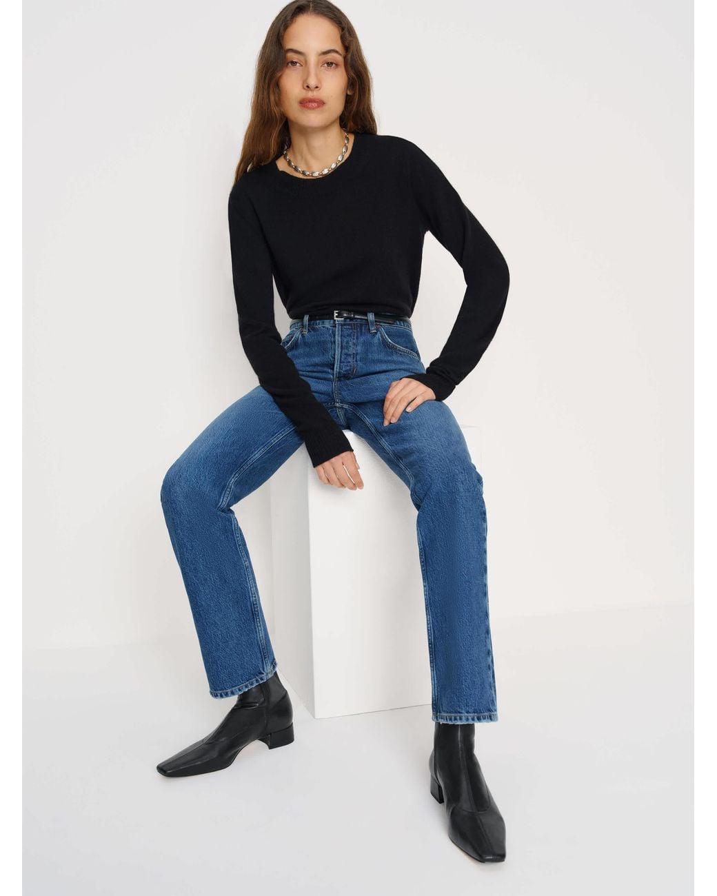 Reformation Blue Rosina Ankle Boot Stretch Leather 5