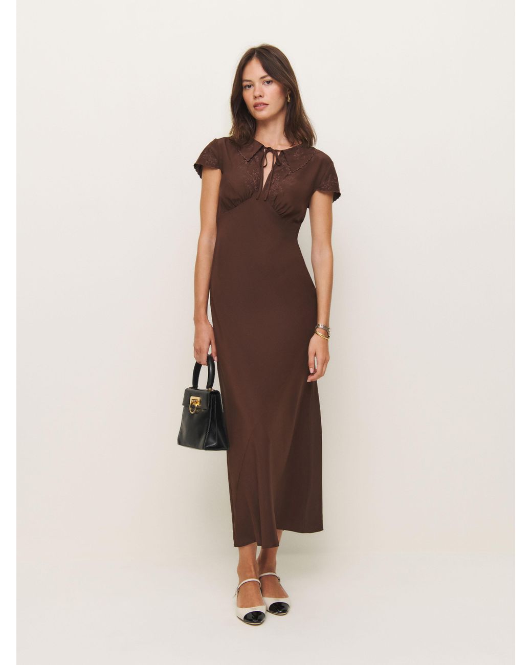 Reformation Lydia Silk Dress in Natural | Lyst Reformation Lydia Silk Dress in Natural | Lyst