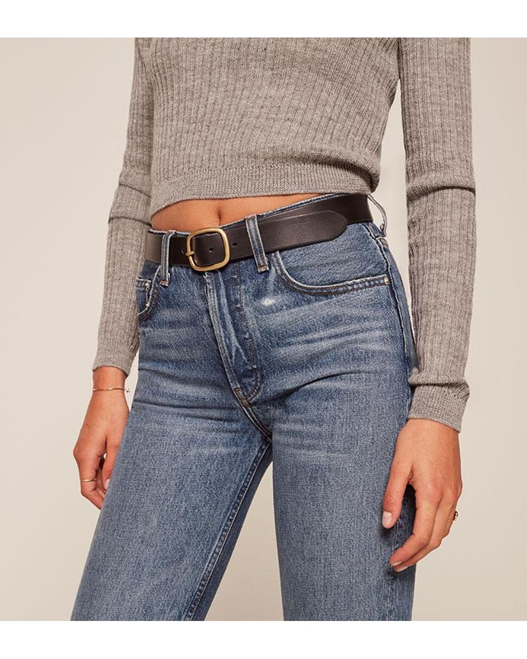 Reformation Maximum Henry Wide Oval Brass Buckle Belt in Black Lyst