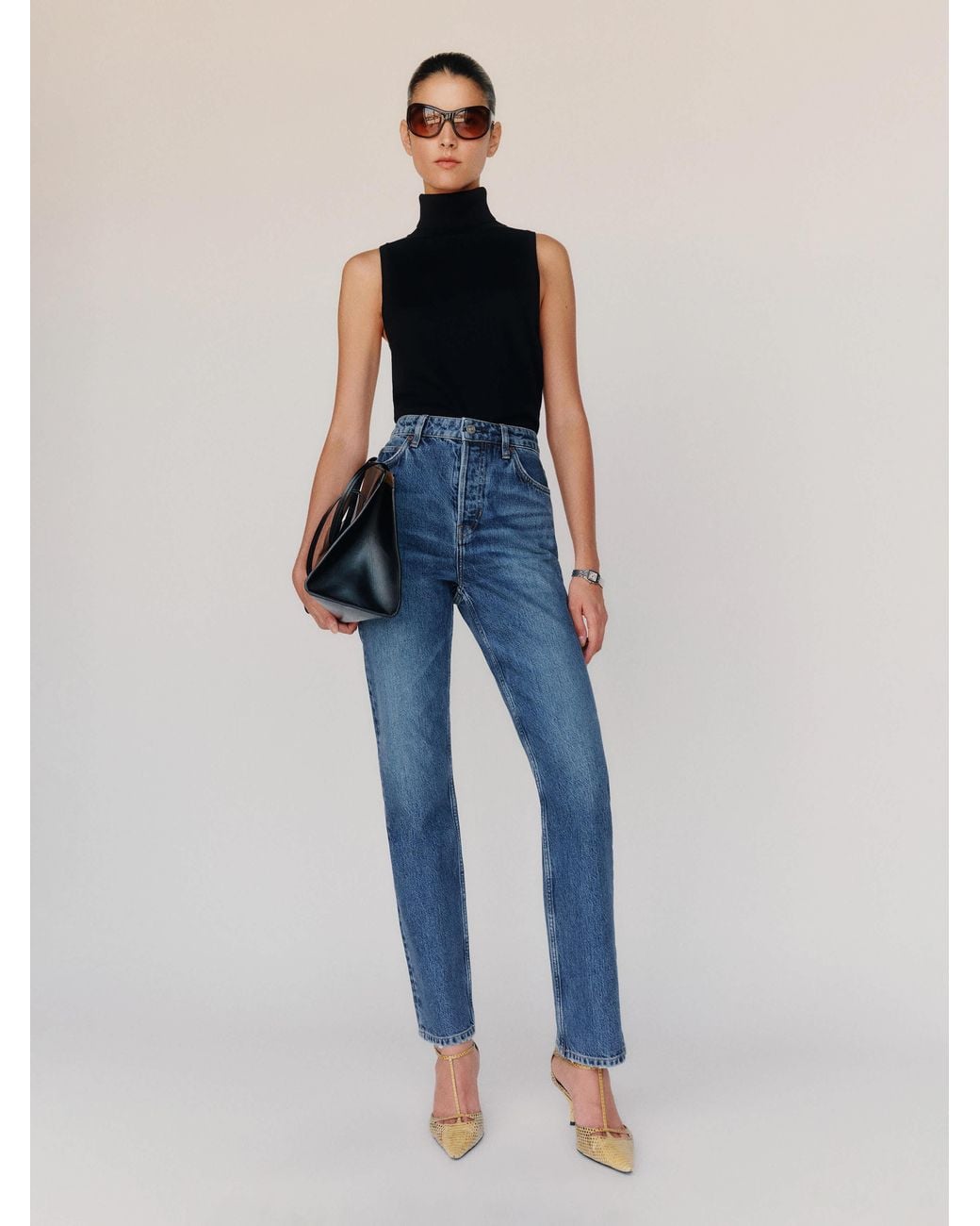 Reformation Blue Cynthia High Rise Straight Jeans Denim