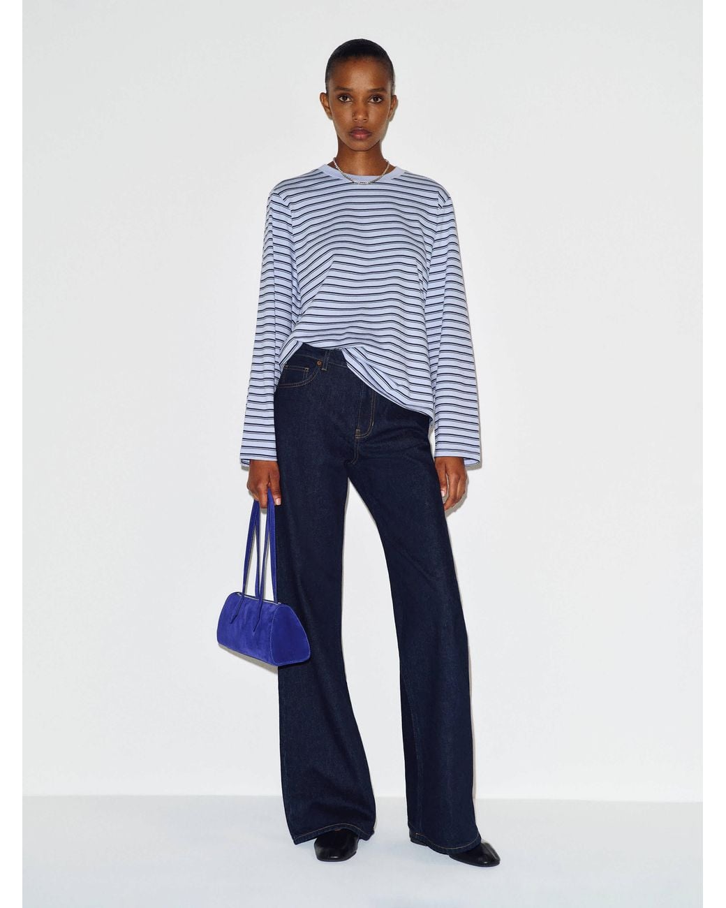 Reformation Blue Asher Oversized Long Sleeve T-Shirt