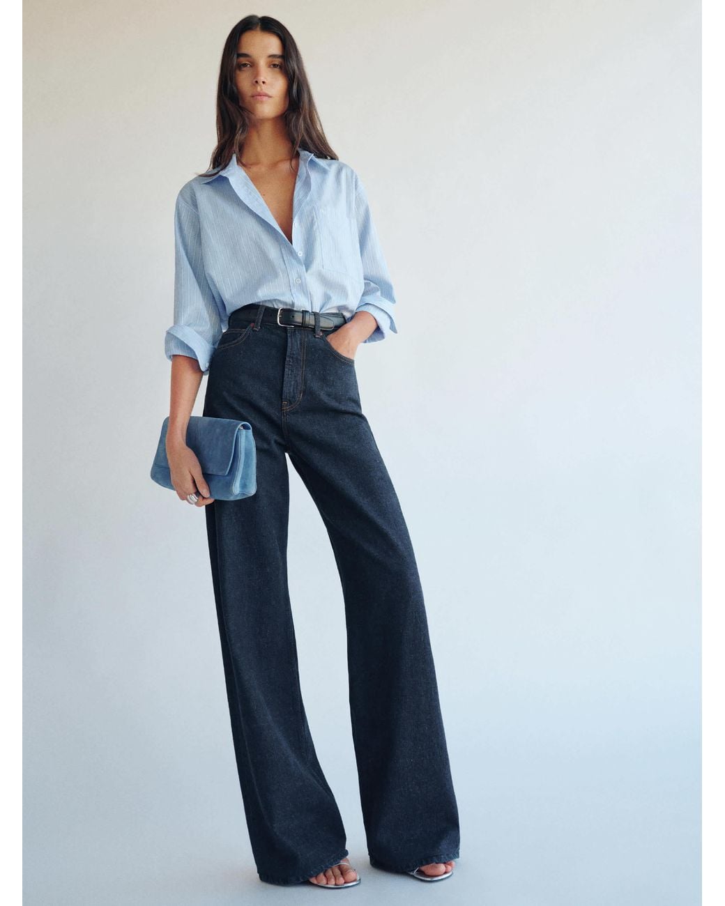 Reformation White Cary High Rise Slouchy Wide Leg Jeans Denim