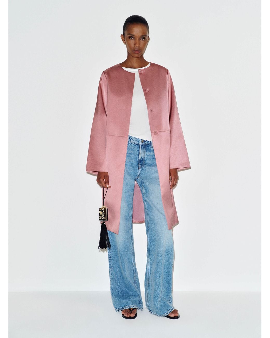 Reformation White Stella Satin Coat