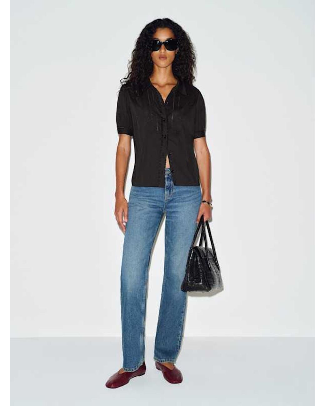 Reformation Blue Audrey Top Lace