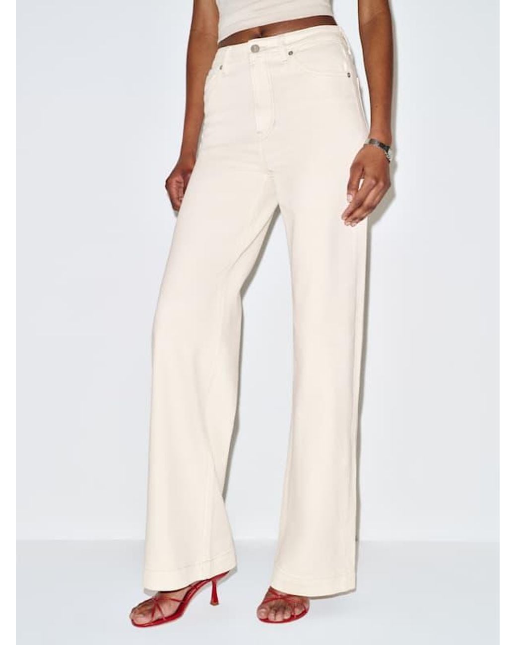 Reformation White Bex Super Stretch High Rise Wide Leg Jeans Cotton