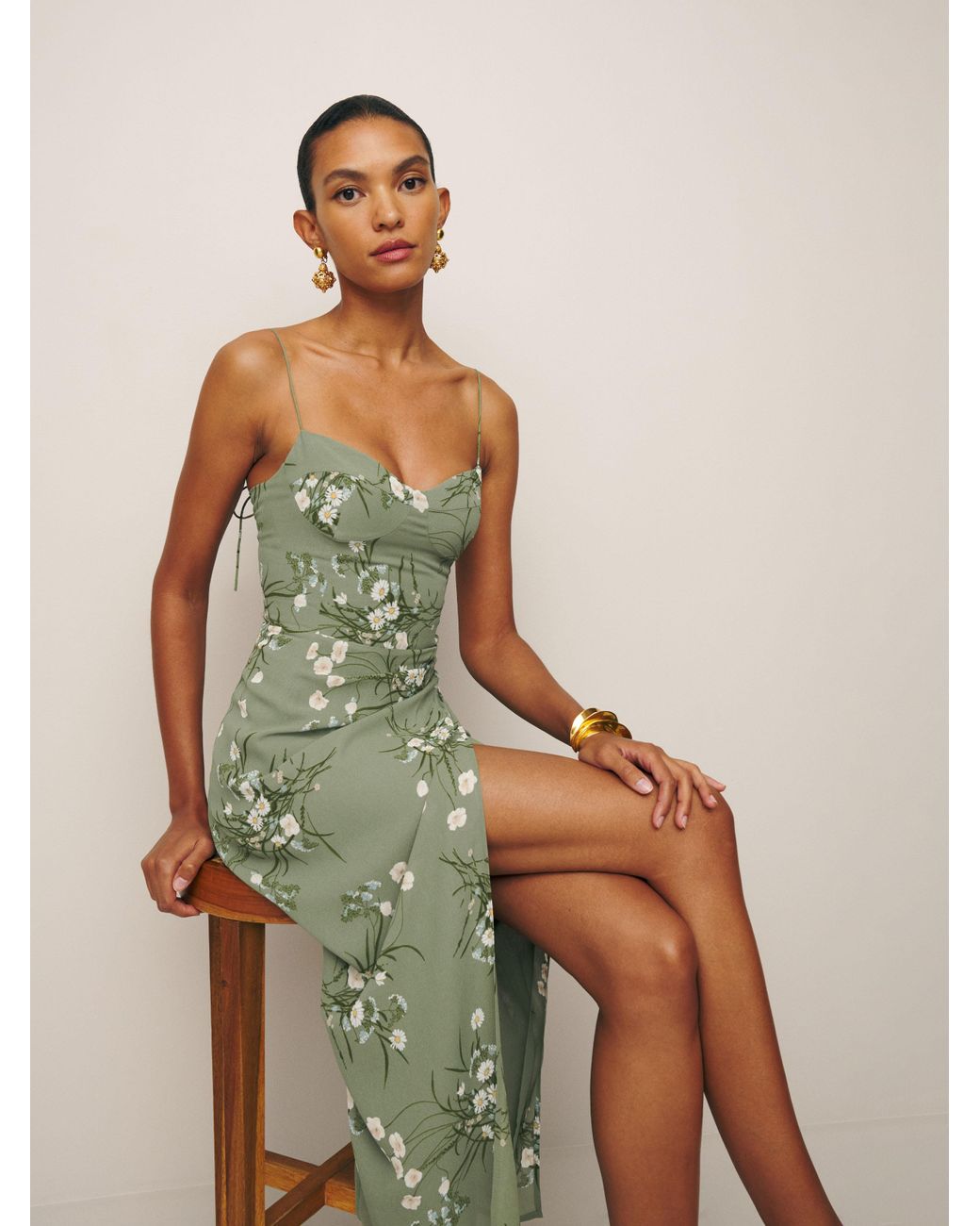 slim fit dress slacks Reformation Thora Floral Dress  Sabrina's Closet
