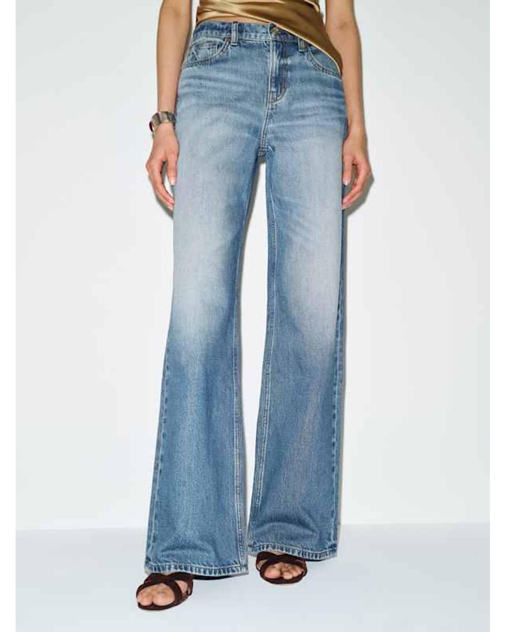 Reformation Blue Cary Low Rise Slouchy Wide Leg Jeans Denim