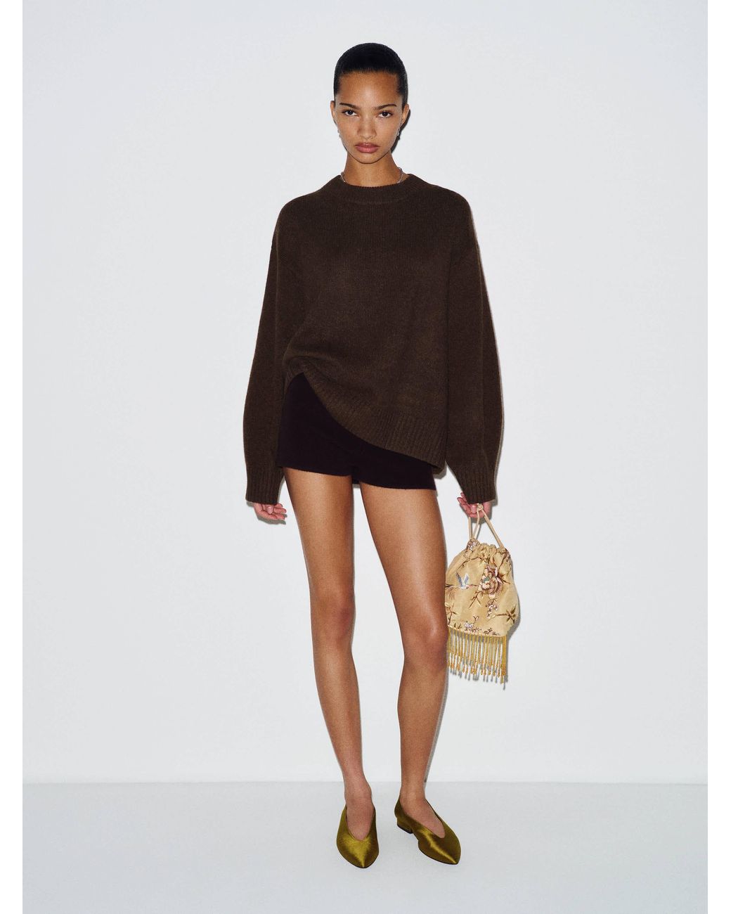 Reformation Brown Cove Cashmere Oversized Crew Sweater