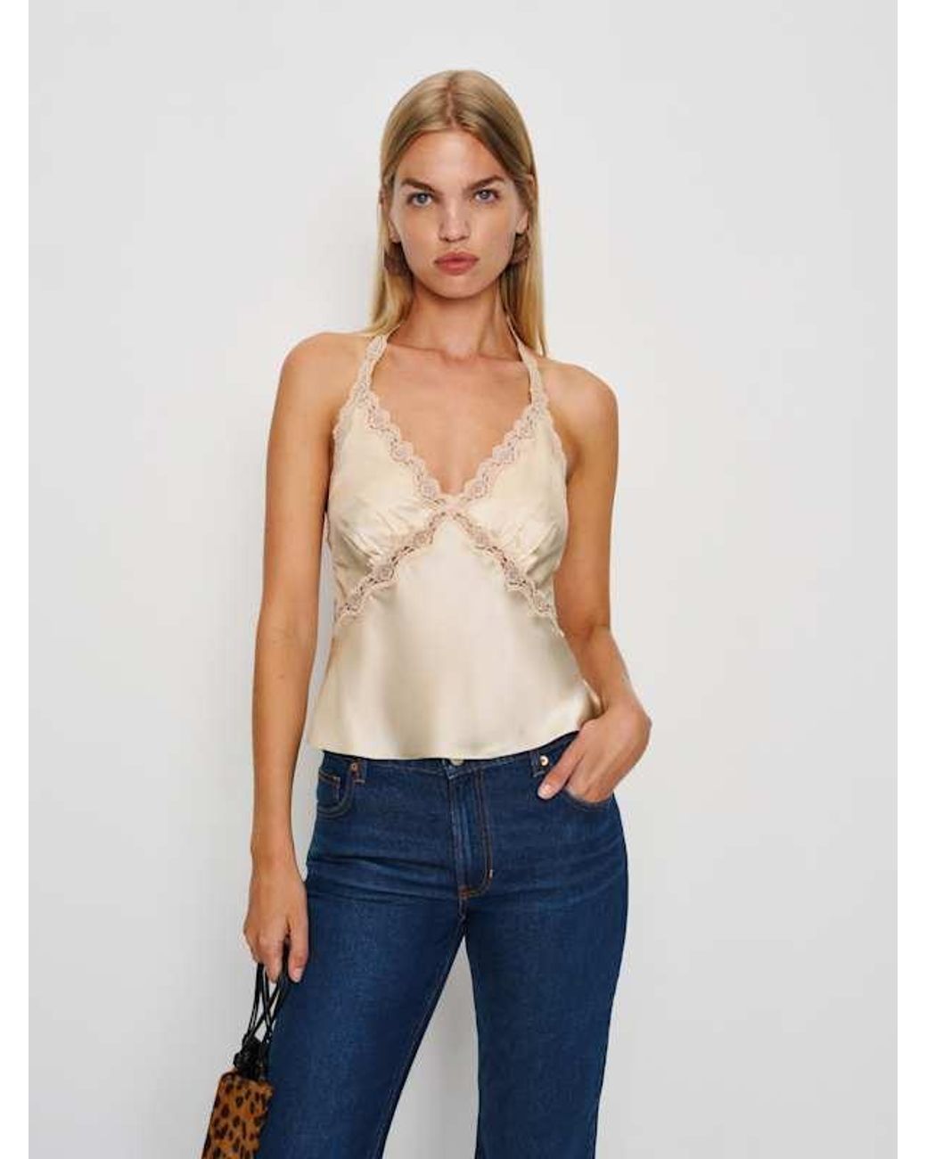 Reformation Blue Monica Silk Top