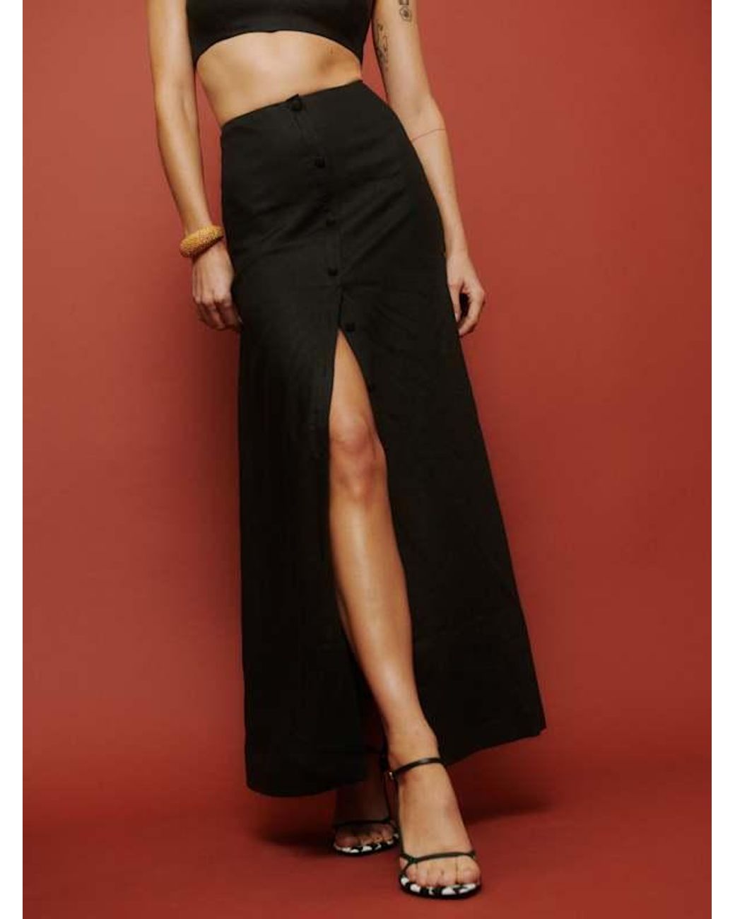 Reformation Orange Andi Linen Maxi Skirt