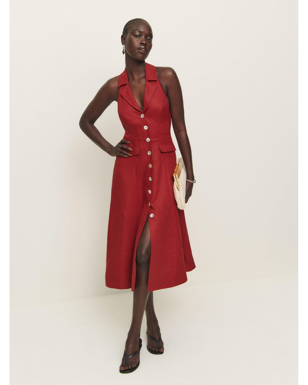 Reformation Masha Linen Dress 6 in Red | Lyst