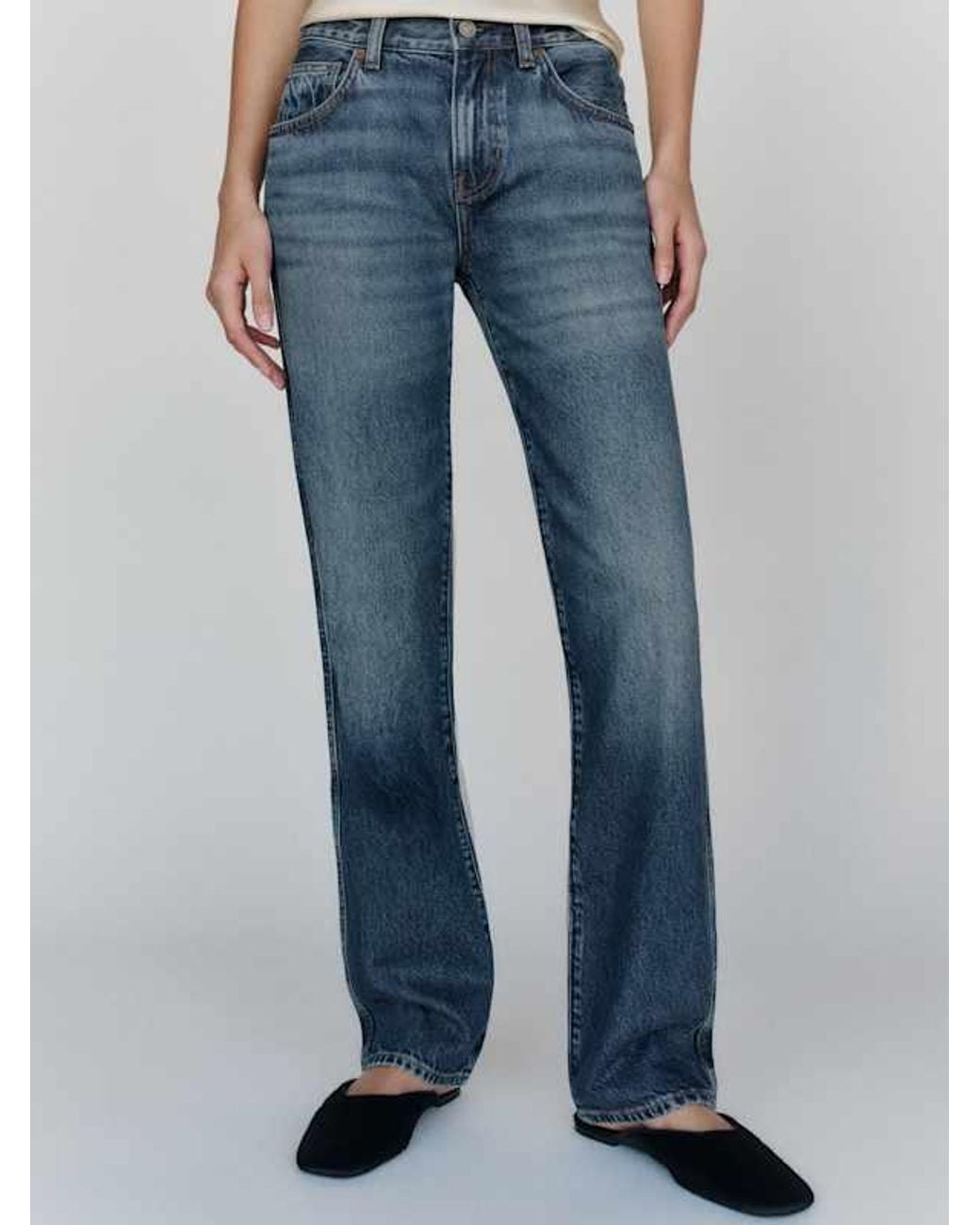 Reformation Blue Lena Low Rise Stovepipe Leg Jeans