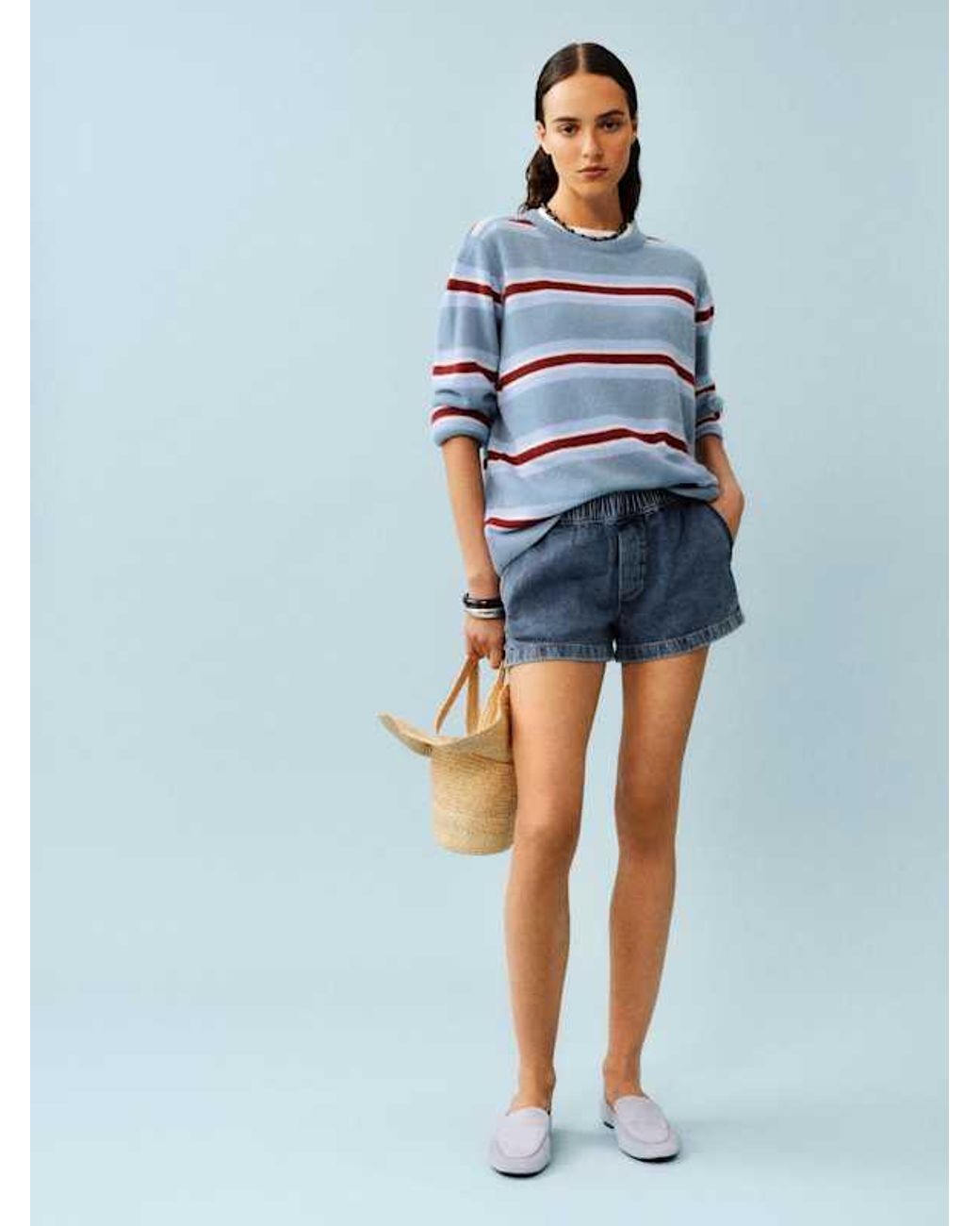 Reformation Blue Theo Low Rise 2.5 Pull On Denim Shorts