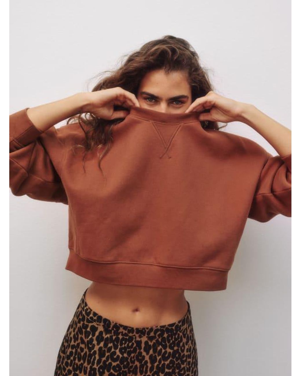Reformation Grace Cropped Vintage Oversized Crewneck Sweatshirt in Brown Lyst UK
