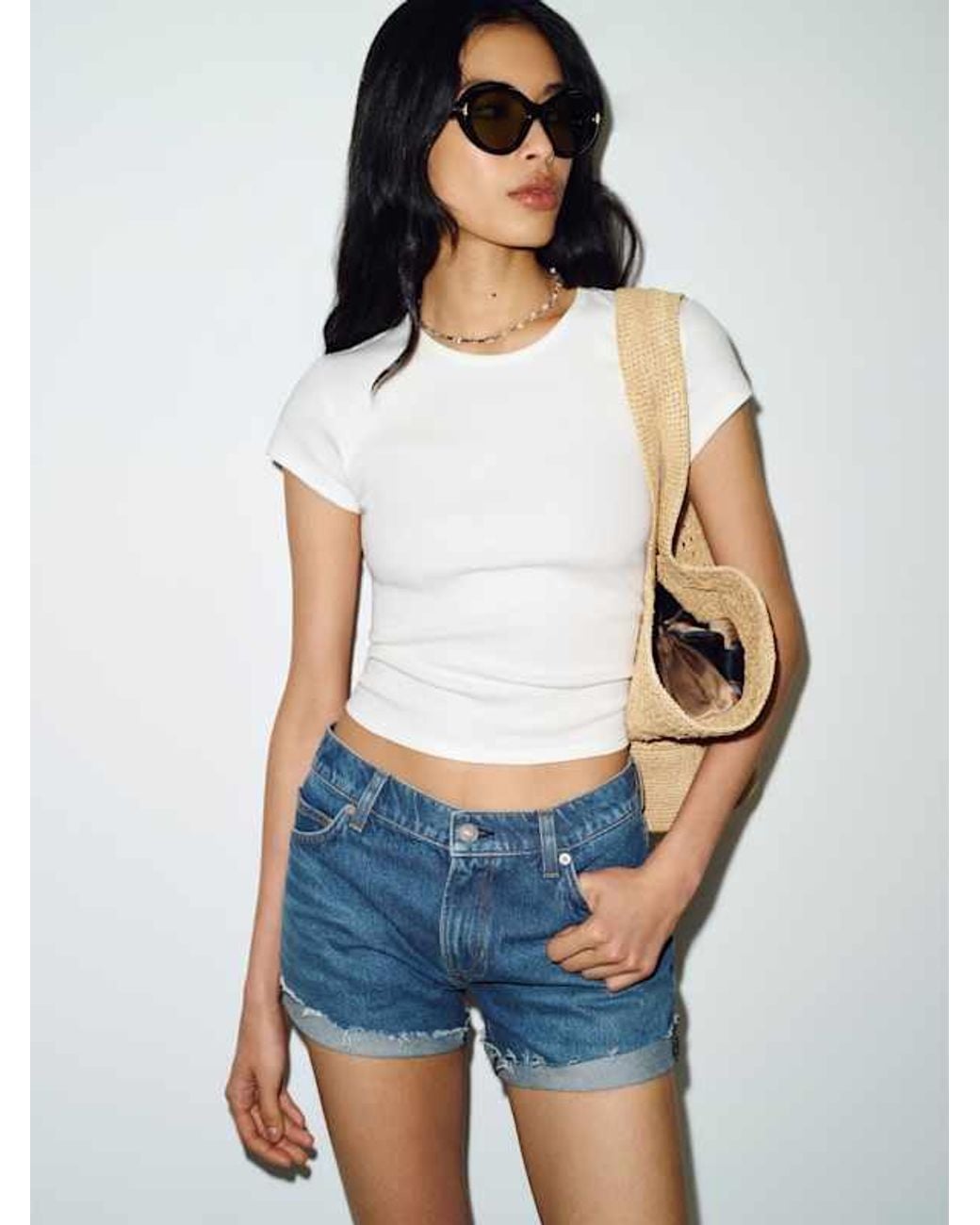 Reformation Blue Sutton Low Rise 2.5" Slouchy Jean Shorts