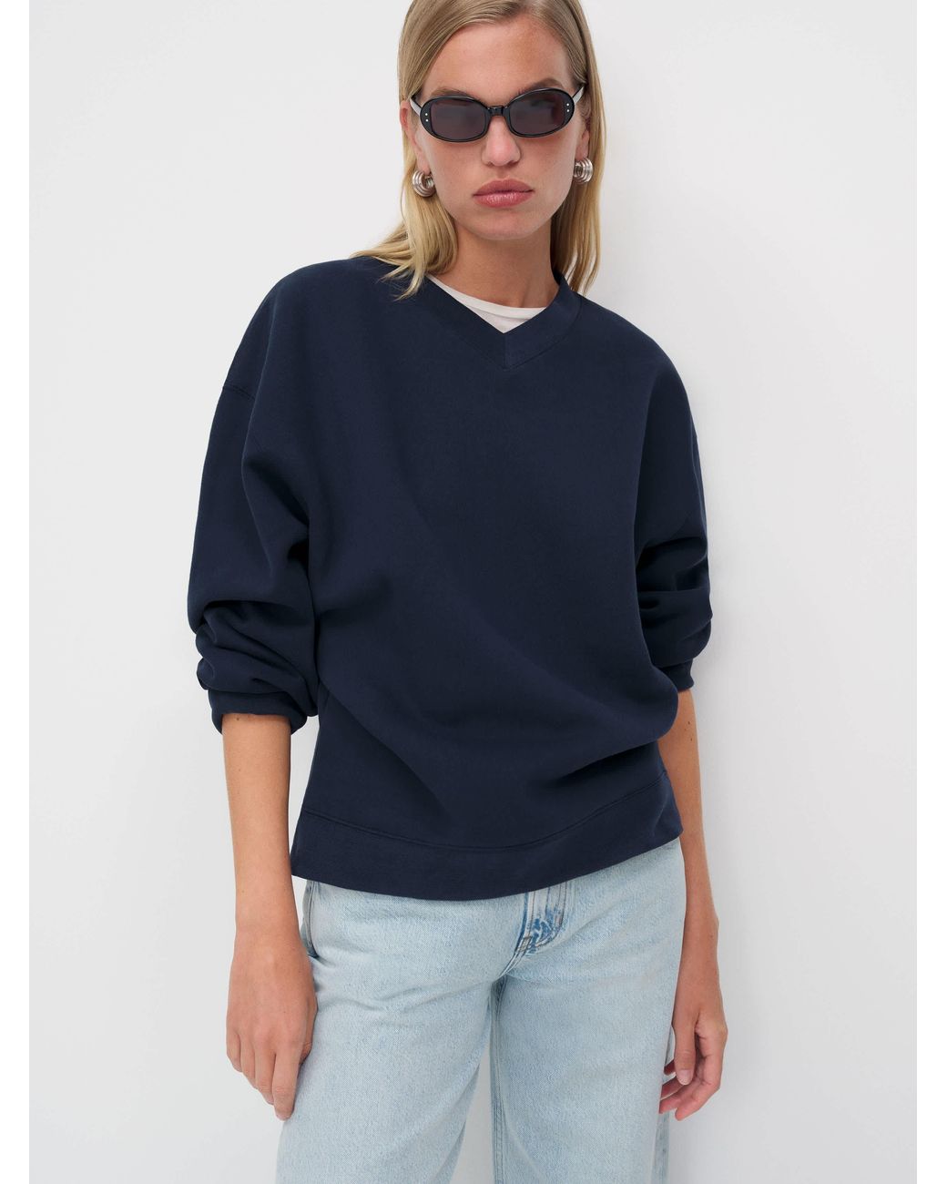 Reformation Blue Bowie V Neck Sweatshirt