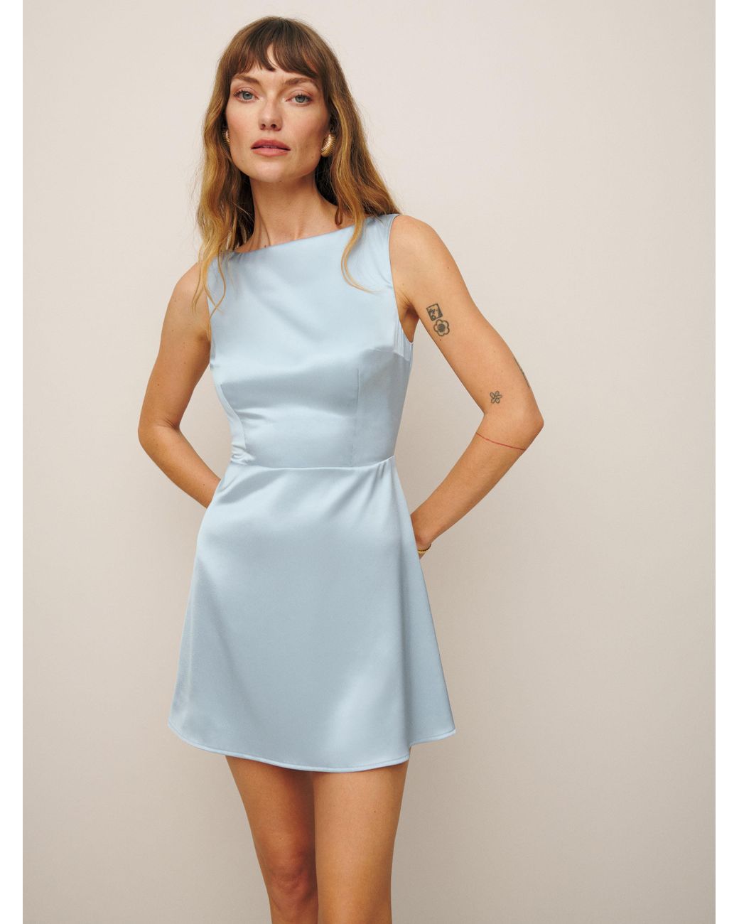 Reformation Zenni Satin Dress in Blue | Lyst