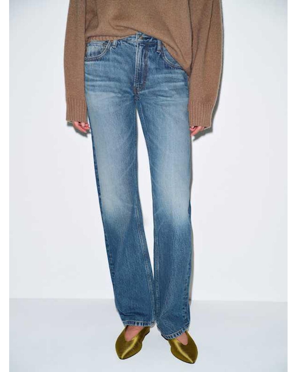 Reformation Blue Brandon Low Rise Slouchy Straight Jeans Denim