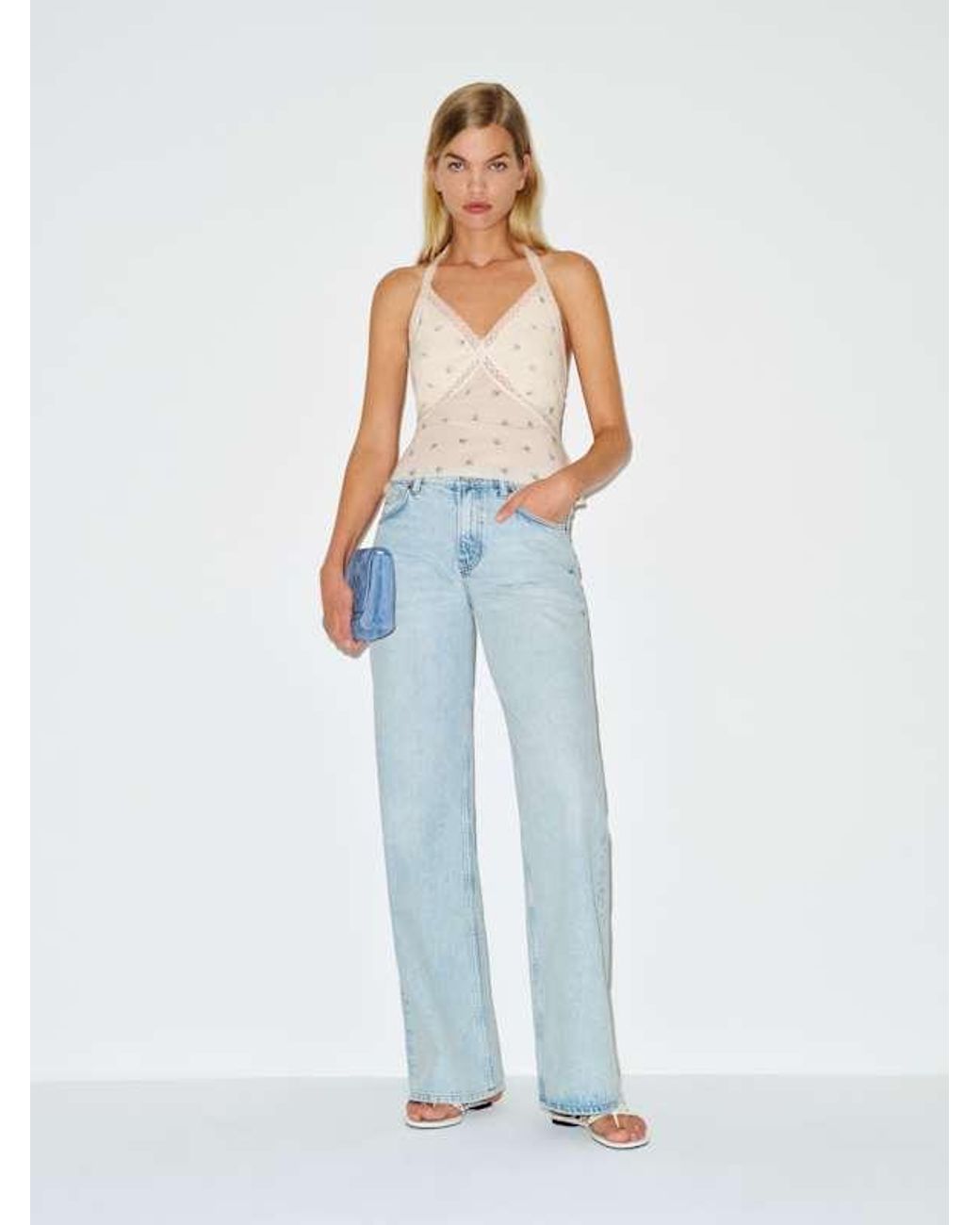 Reformation Blue Monica Top Lace