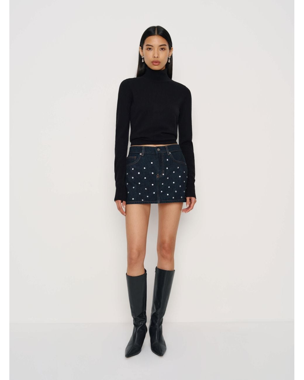 Reformation Black Hazel Low Rise Denim Mini Skirt