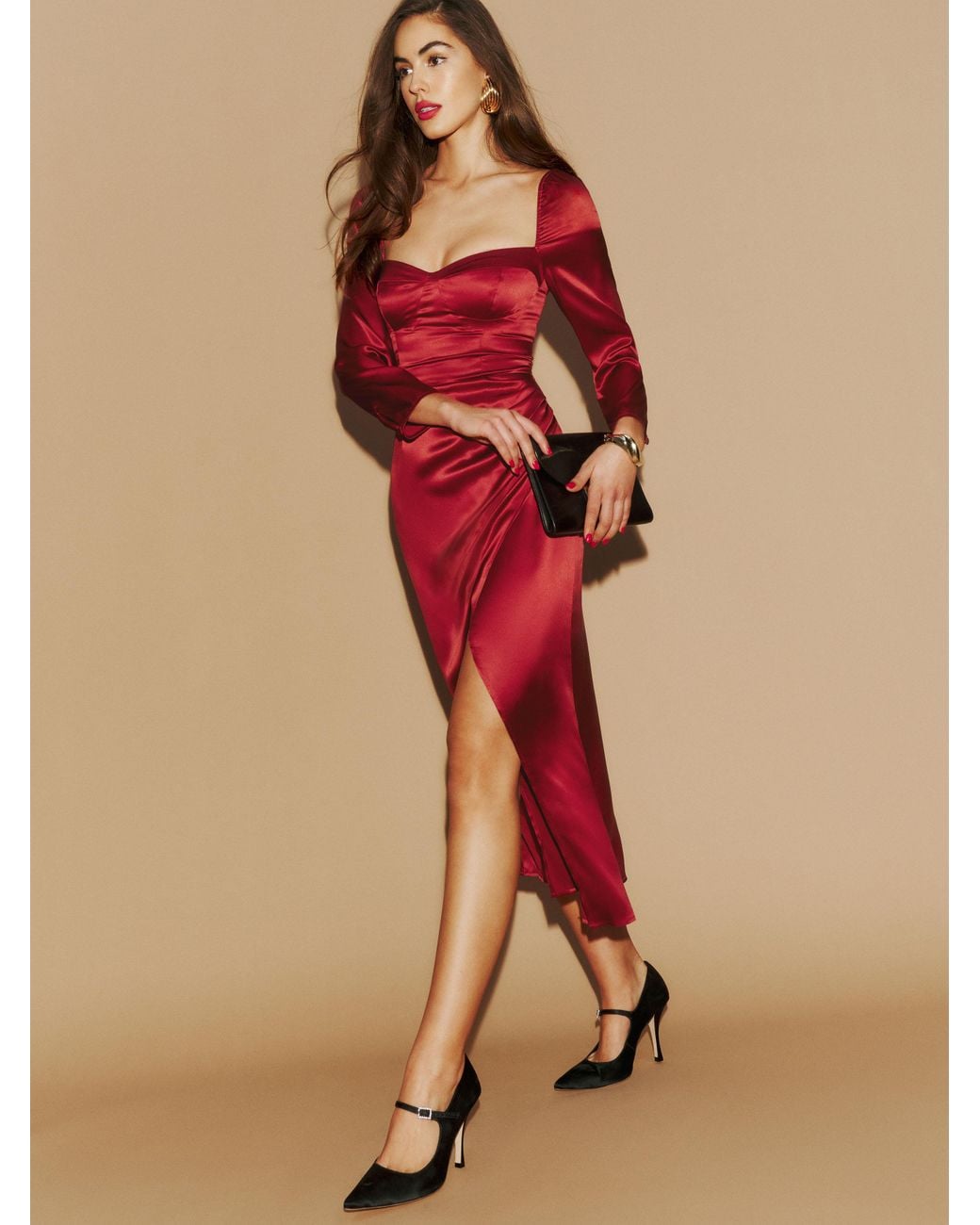 reformation gloriana silk dress Gloriana Dress - Long Sleeve Midi Silk