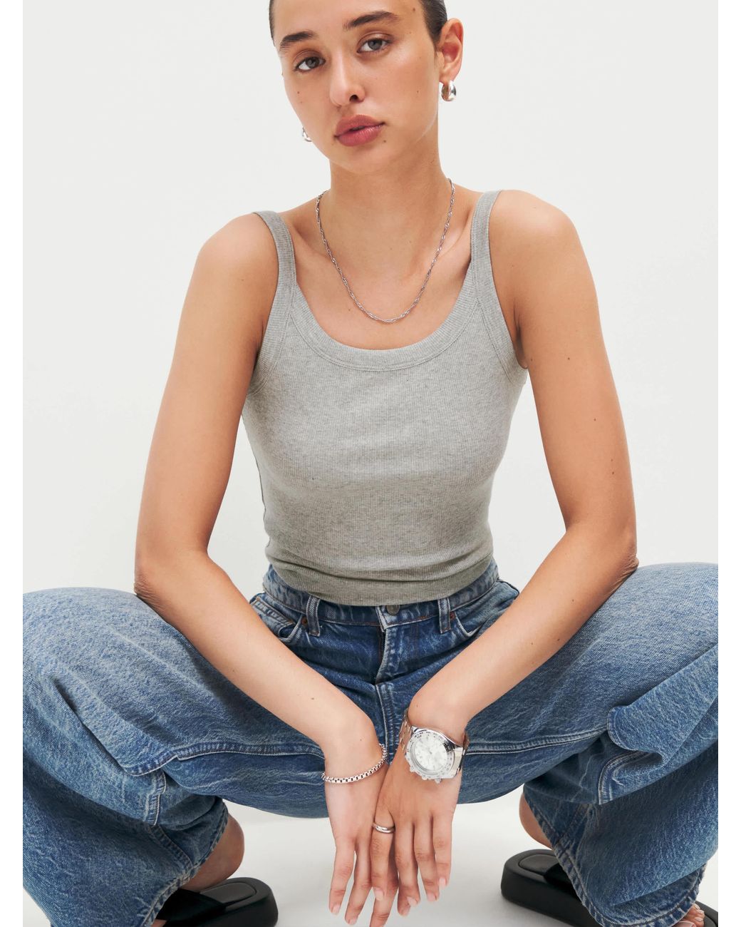 Reformation Blue Calie Tank Top Heather