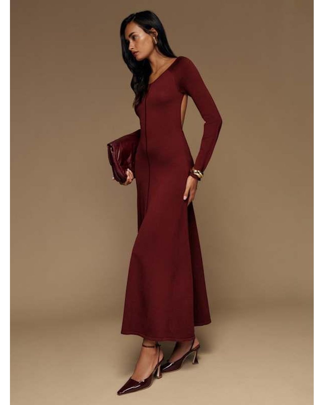 reformation brown long sleeve dress Long-Sleeve Maxi Open-Back Sweater in Casual dresses An enchanting