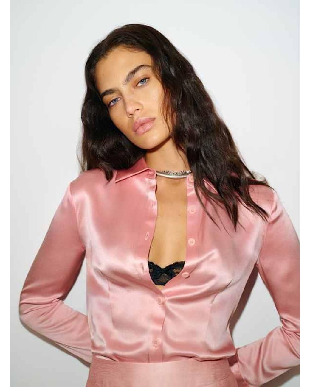 Reformation Pink Raya Fitted Silk Shirt
