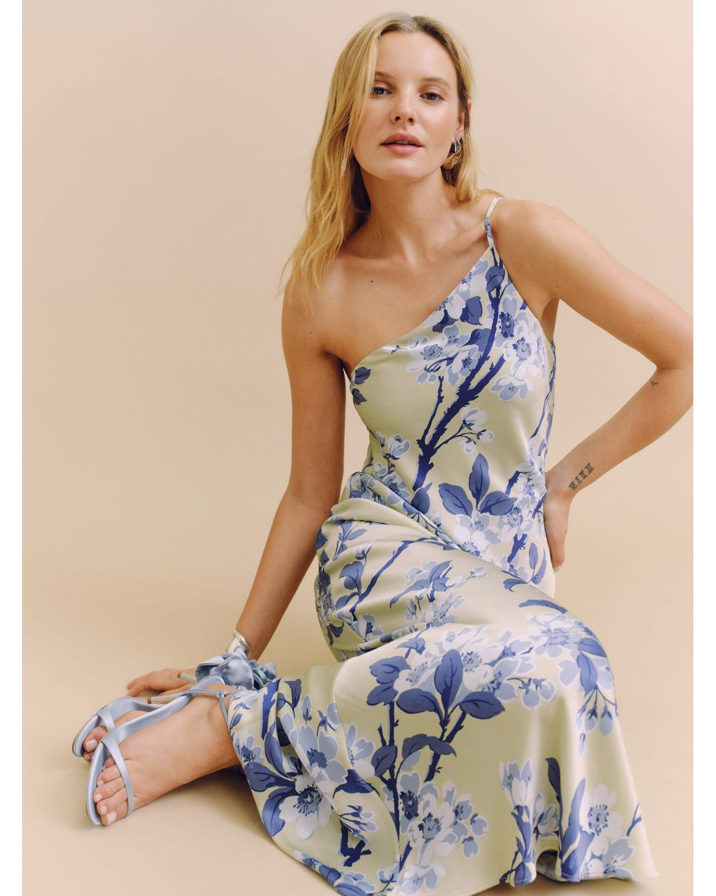olesia satin dress Reformation Olesia Satin Dress in Blue