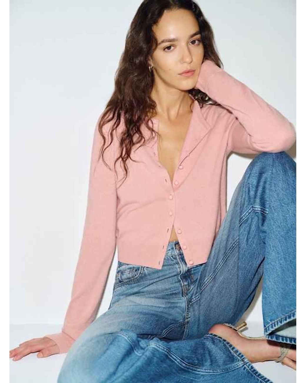 Reformation Blue Caspia Cashmere Cropped Cardigan