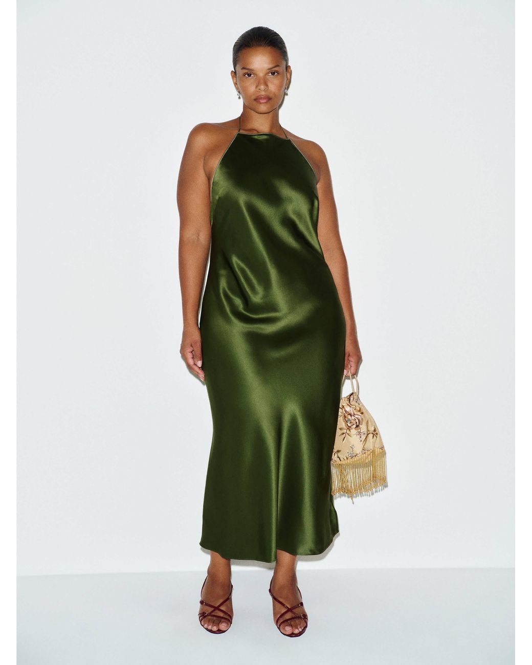 Reformation Green Maripaz Silk Dress Es