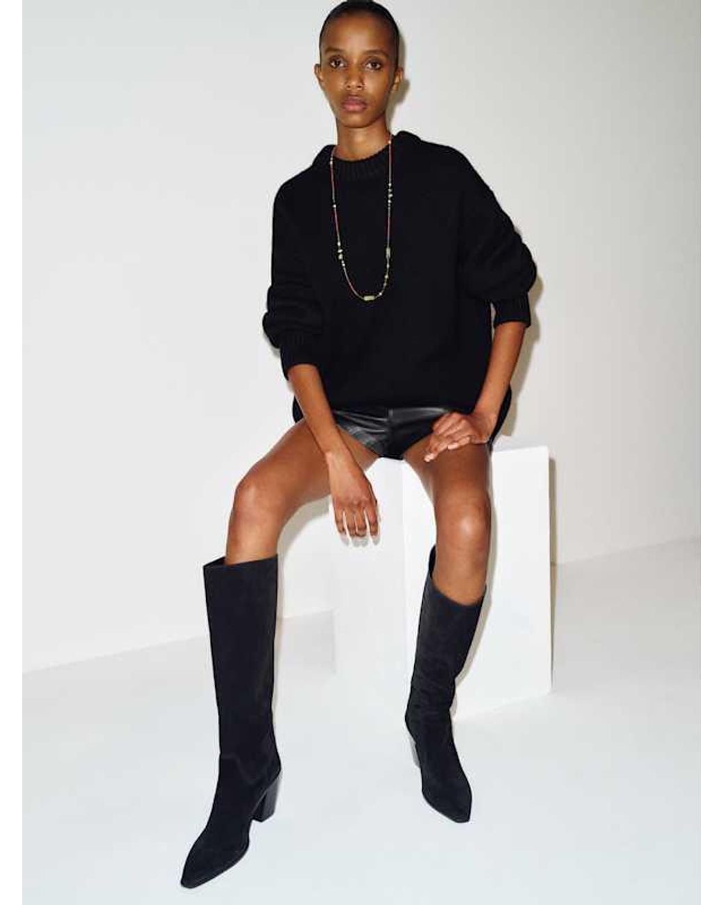 Reformation Black Dominique High Knee Boot Suede