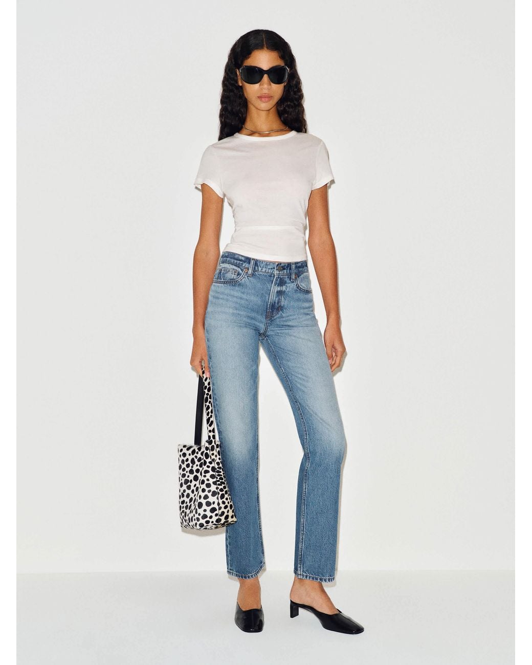 Reformation Blue Leda Mid Rise Straight Short Jeans Denim