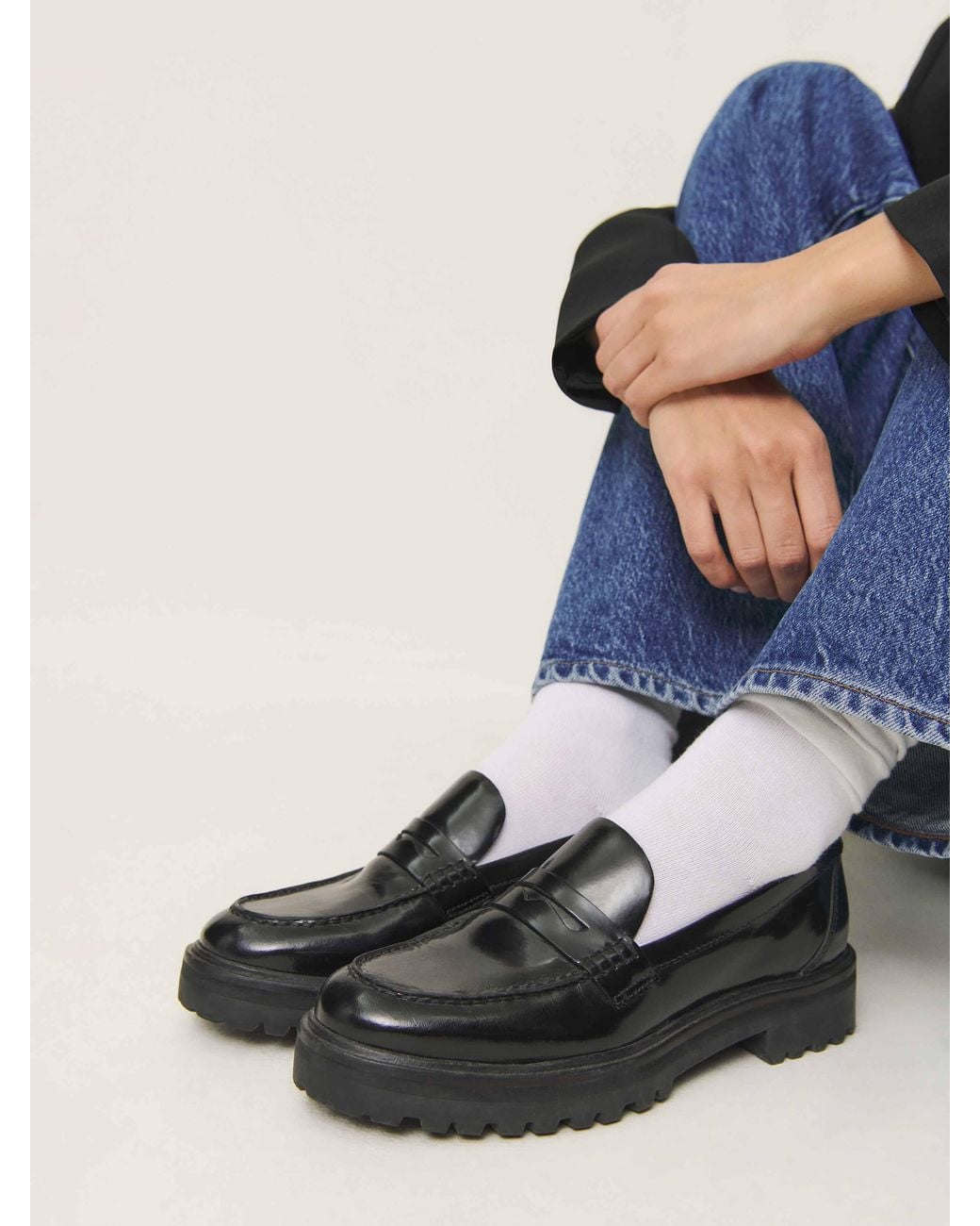 Reformation Blue Agathea Chunky Loafer Leather