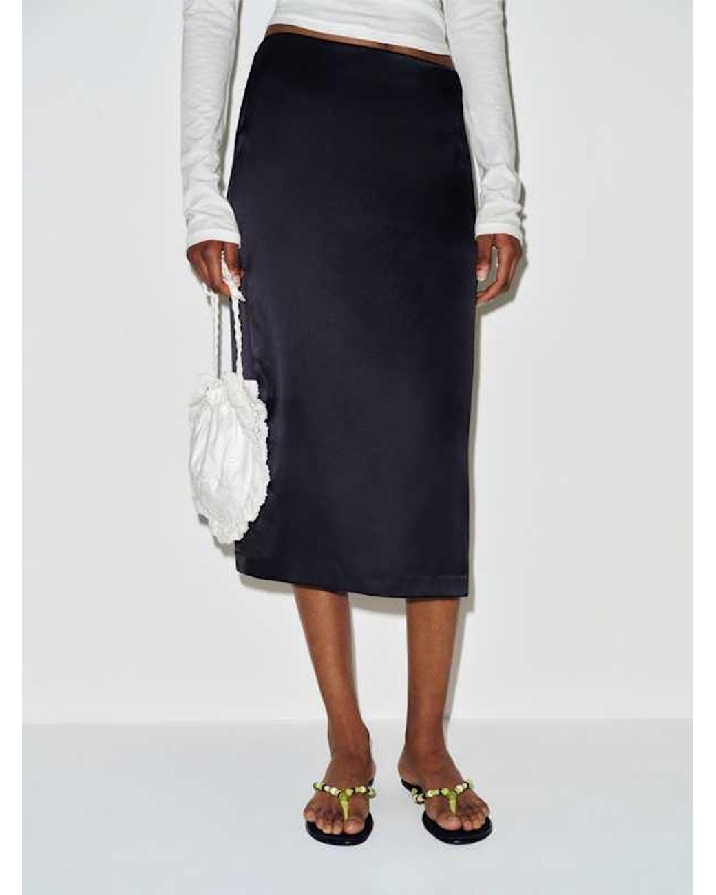 Reformation White Helen Low Waist Silk Midi Skirt 0