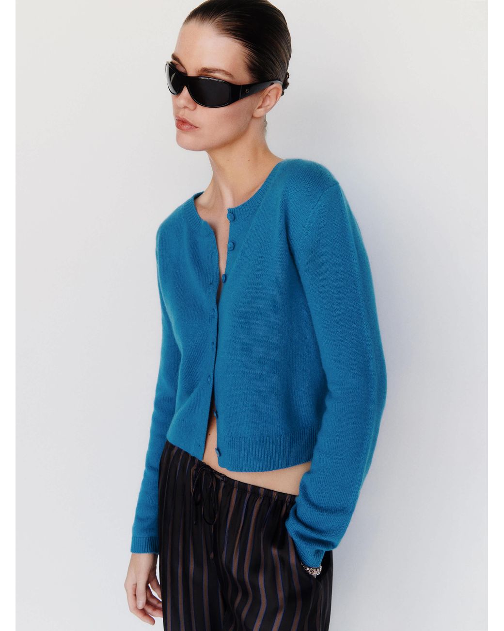 Reformation Blue Clara Cashmere Crew Cardigan