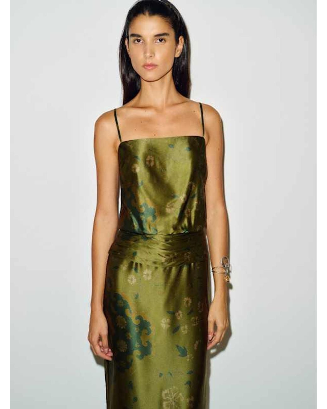 Reformation Green Ofelia Silk Dress