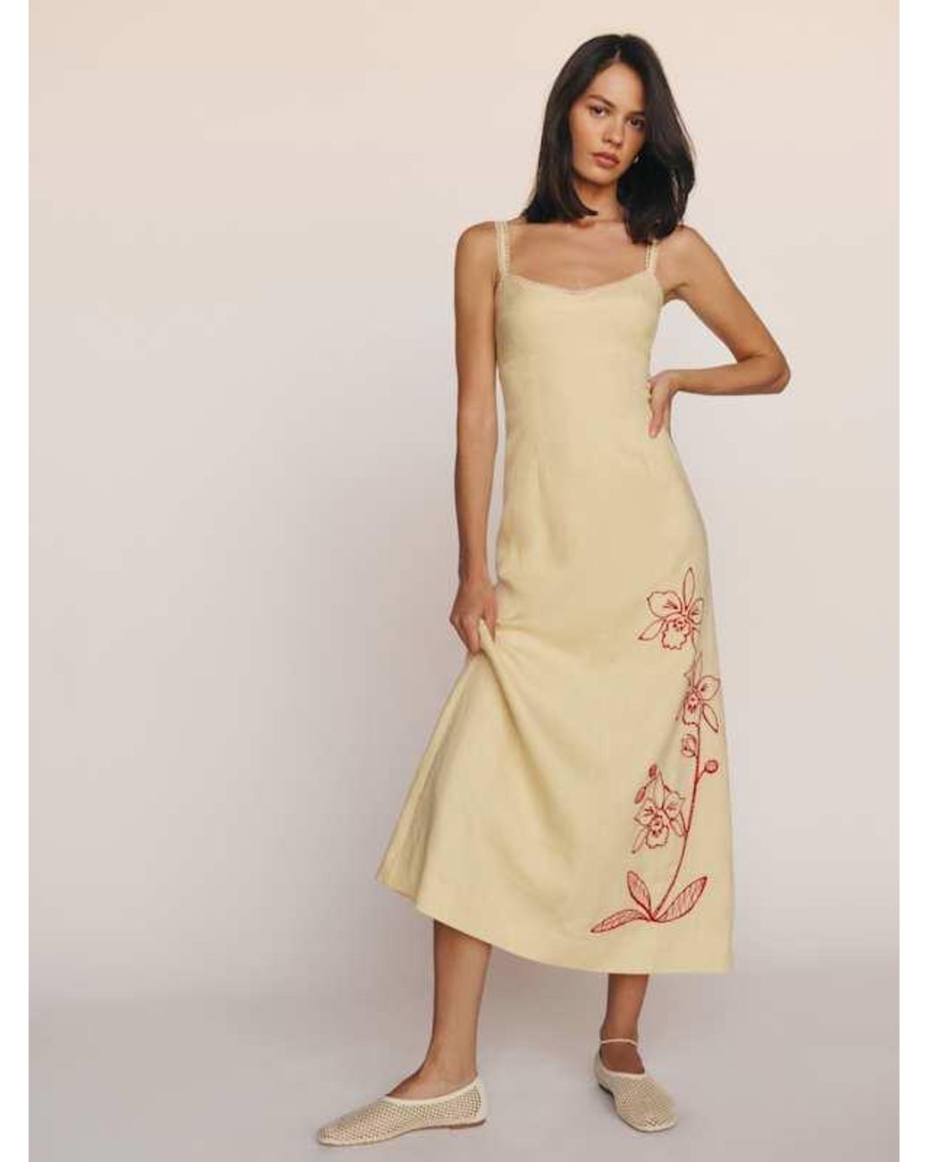 Reformation Colette Linen Dress in Natural | Lyst Reformation Colette Linen Dress in Natural | Lyst