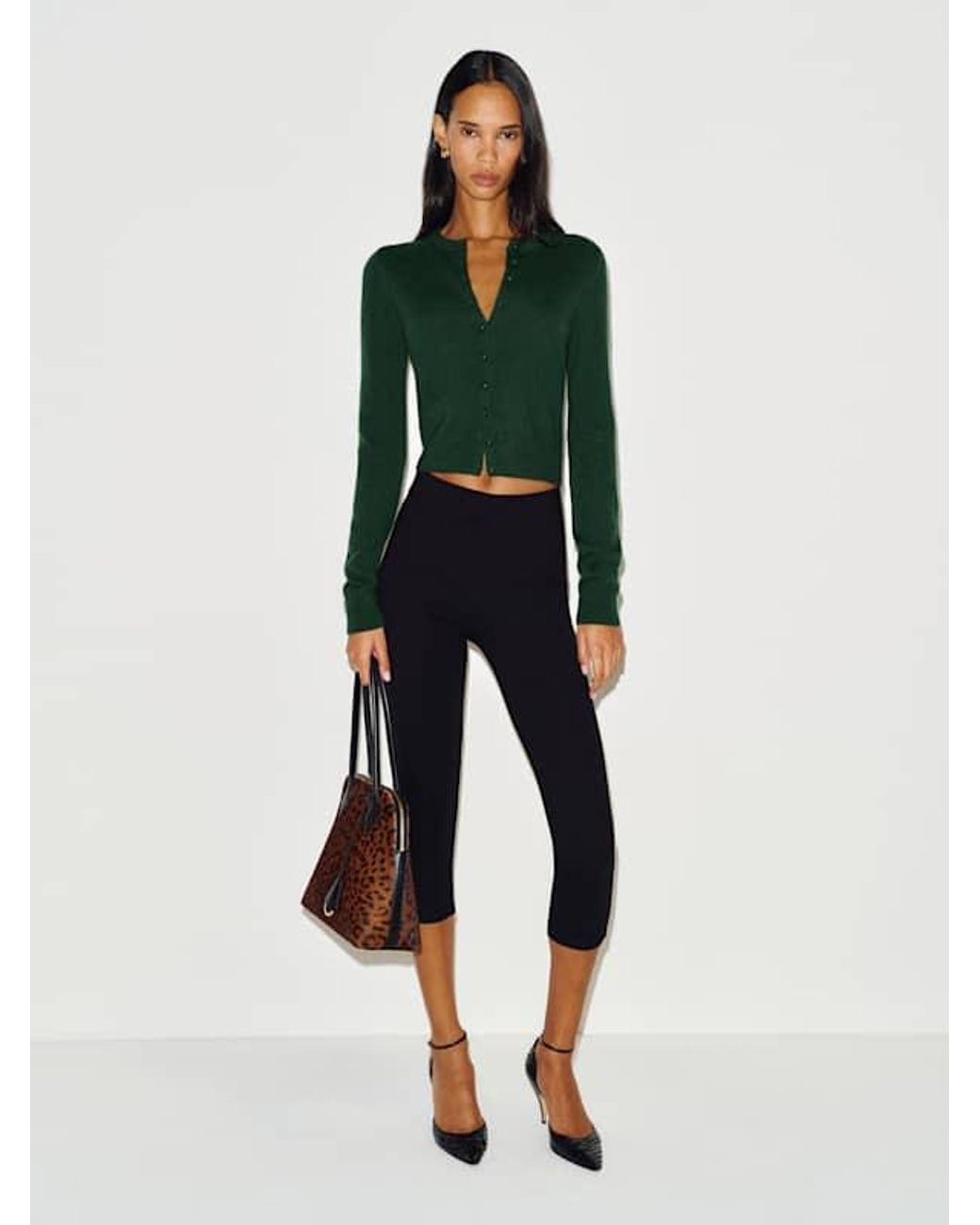 Reformation Green Caspia Cashmere Cropped Cardigan