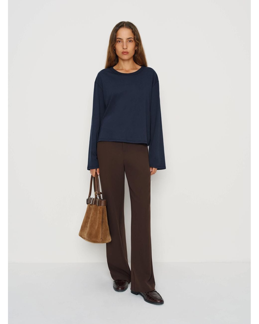 Reformation Blue Liam Long Sleeve Oversized T-Shirt