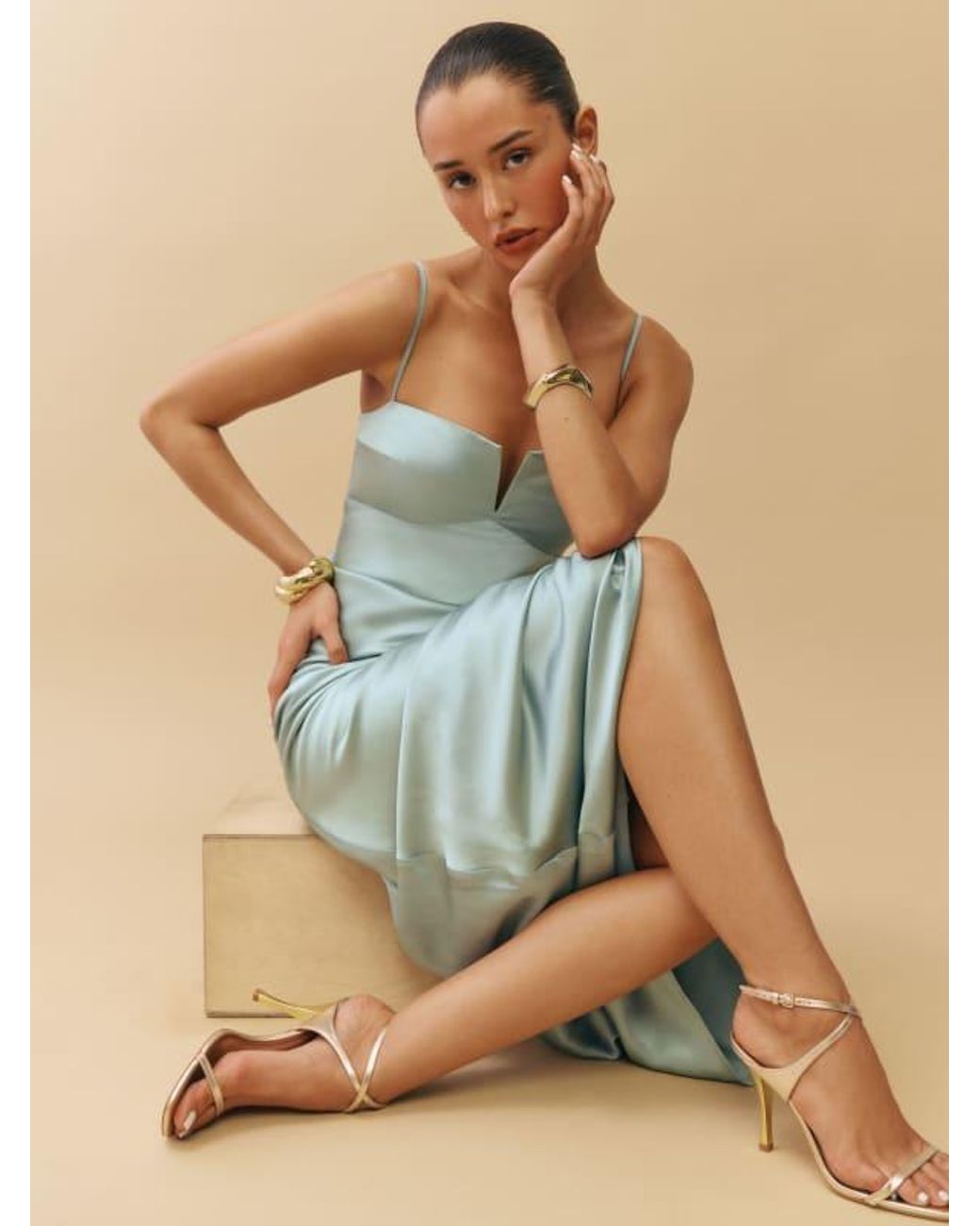thin blue line wedding dress Strappy-Back Long Satin A-Line Prom Dress with Pockets Ice Blue / 0